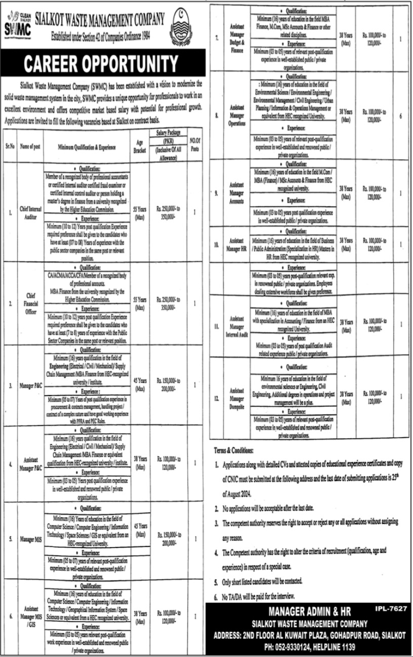 Latest Sialkot Waste Management Company SWMC Jobs 2024